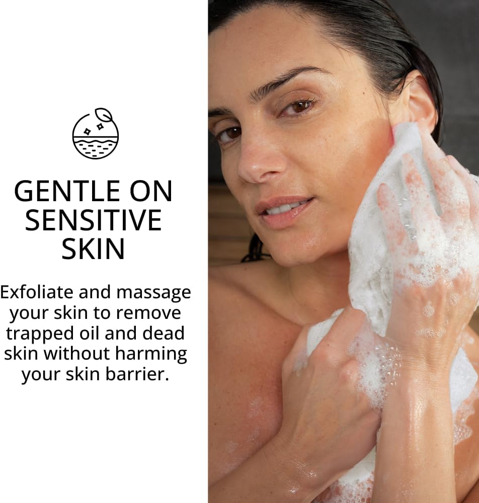 Sima Exfoliating Body Towel Bundle - White & Japanese Face Towel with Hexagon Fibers | Dual-Sided Scrubber