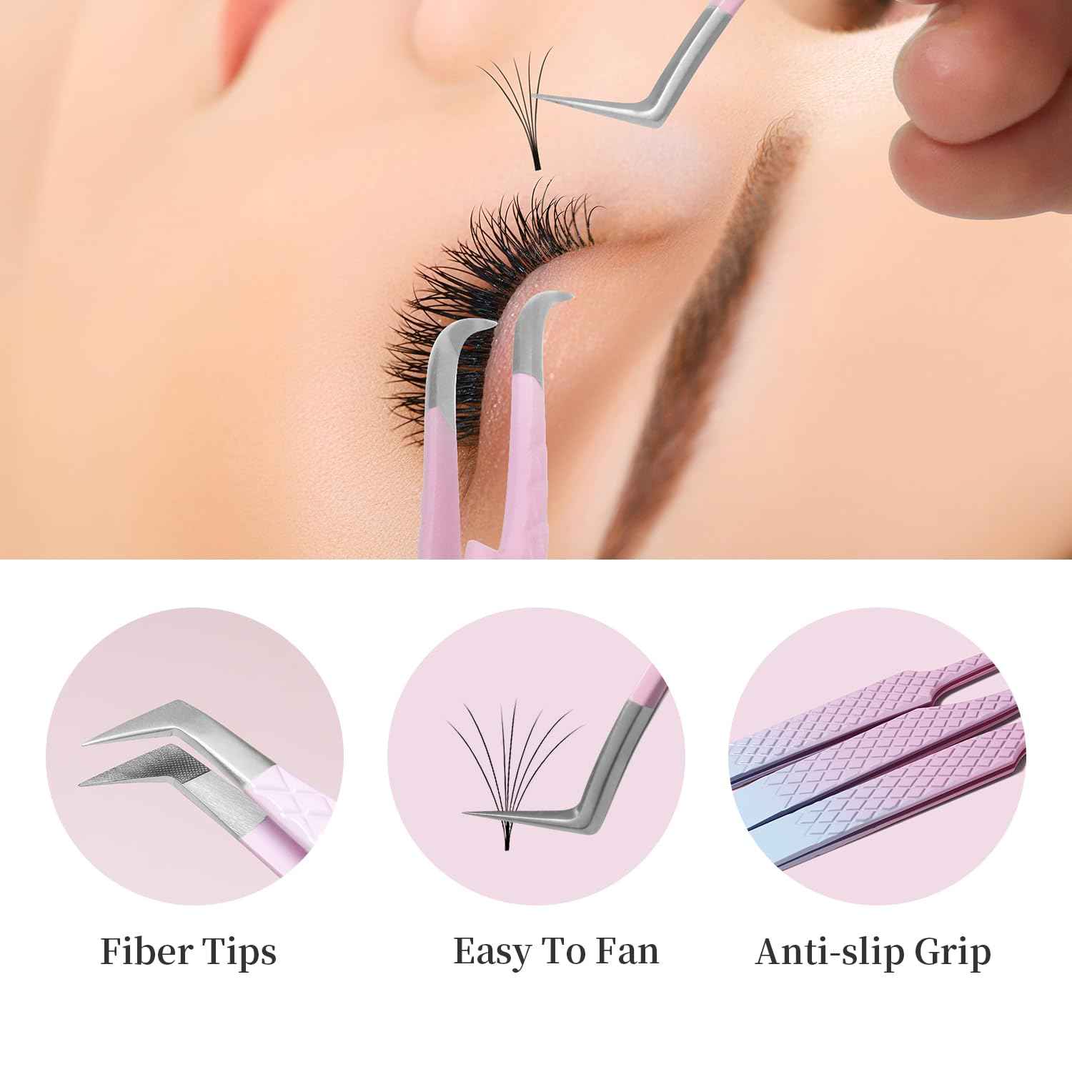 ANNAFRIS Eyelash Extension Tweezers,Fiber Tip Grip Boot Volume Lash Tweezers,Professional Pointed Lash Extension Tweezers for Easy Lash Application and Removal(4Pcs-F03/04/07/08)