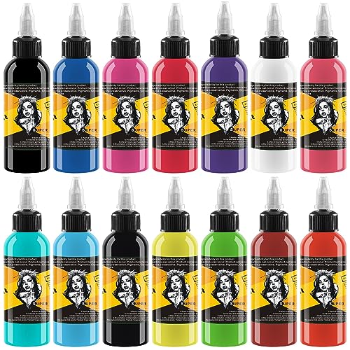 BAODELI 14-Piece Tattoo Ink Set - 1 oz UV & Color Ink with Microknife Paint - Tattoo Supplies for Body Art