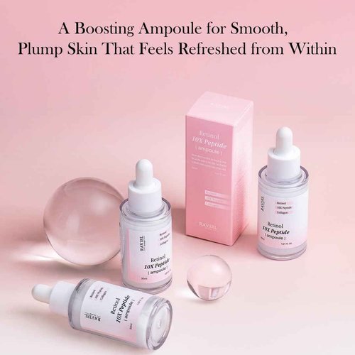 RAVIEL Retinol & Collagen 10X Peptide Ampoule – Firming Face Serum for Wrinkles, Pores, Elasticity & Aging Skin, Korean Skincare, 30ml (1.01 fl oz)
