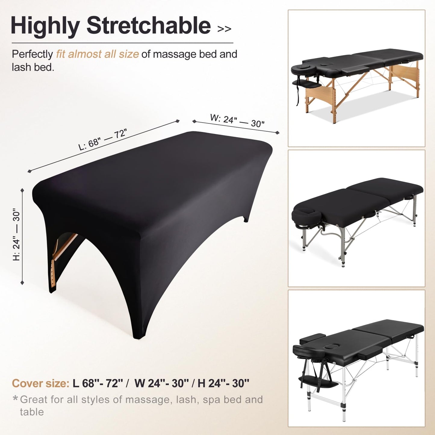 2-Piece Spa Bed Cover Professional Lash Bed Cover Stretchy Massage Table Cover Beauty Bed Protective Topper, Excellent for Lash Extension, Spa, Massage, Beauty Salon, Wax, Tattoo (Black)