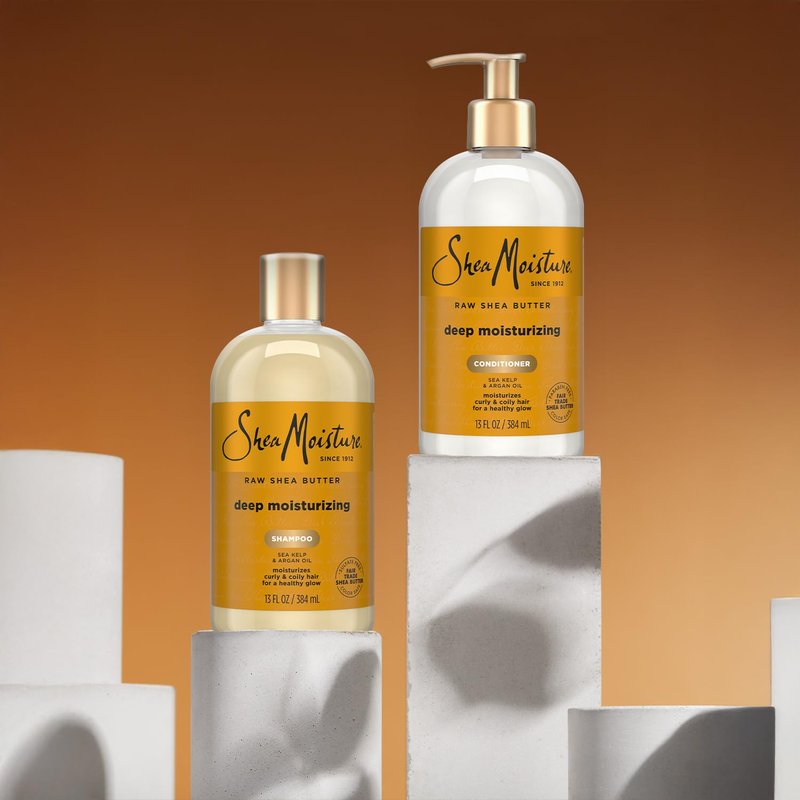 SheaMoisture Deep Moisturizing Shampoo & Conditioner Set - Raw Shea Butter, Sea Kelp & Argan Oil | 13 Oz Each
