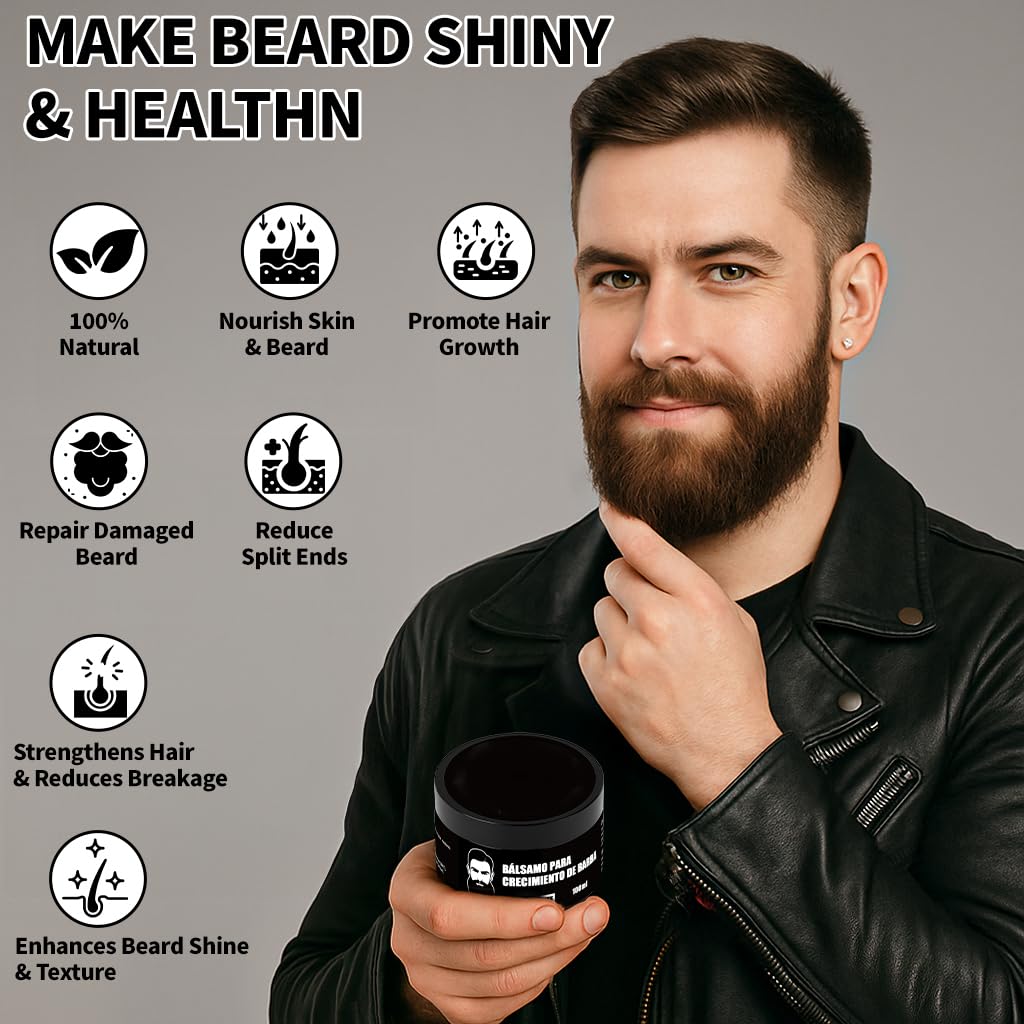 Wdvpue Estimulante de Barba, Bálsamo Para Crecimiento De Barba Ultra Potente, Barba Crema, Beard Growth Balm, Thicker, Fuller Beard & Hair 100ml/3.5oz (2)