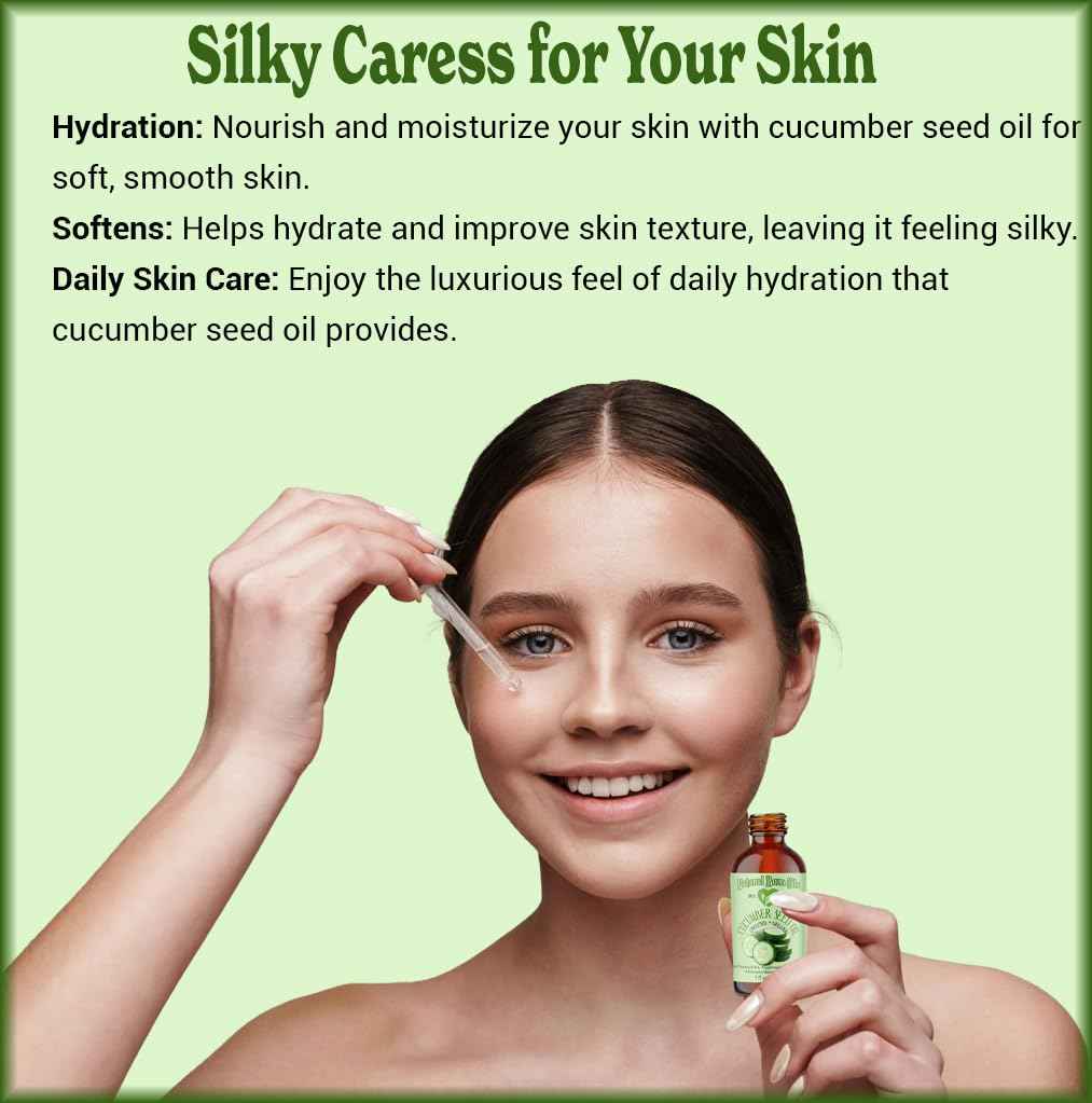 8oz Cucumber Seed Oil, 100% Pure and Natural, Cold-pressed, Unrefined, Moisturizer for Skin and Hair - Includes Pump & Flip Cap