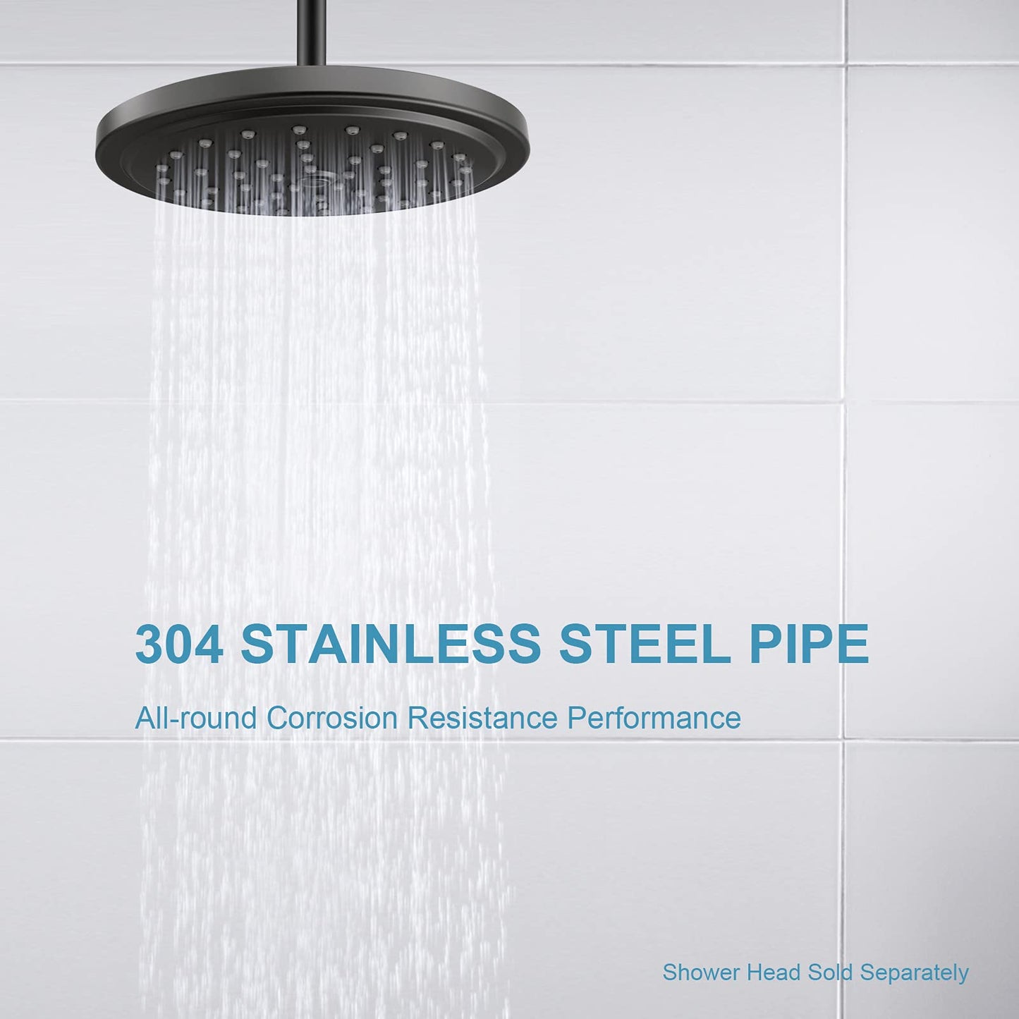 OFFO Shower Arm with Flange, 16 in Ceiling Mount Replacement Rain Shower Head Straight Arm Ceiling-Mounted For Fixed Shower Head & High Pressure Rain, Matte Black