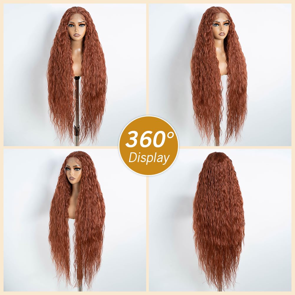 Super Long 36-Inch Lace Front Wig - Synthetic Hair Bohemian Waves | 5-Inch Middle Parting (130T)