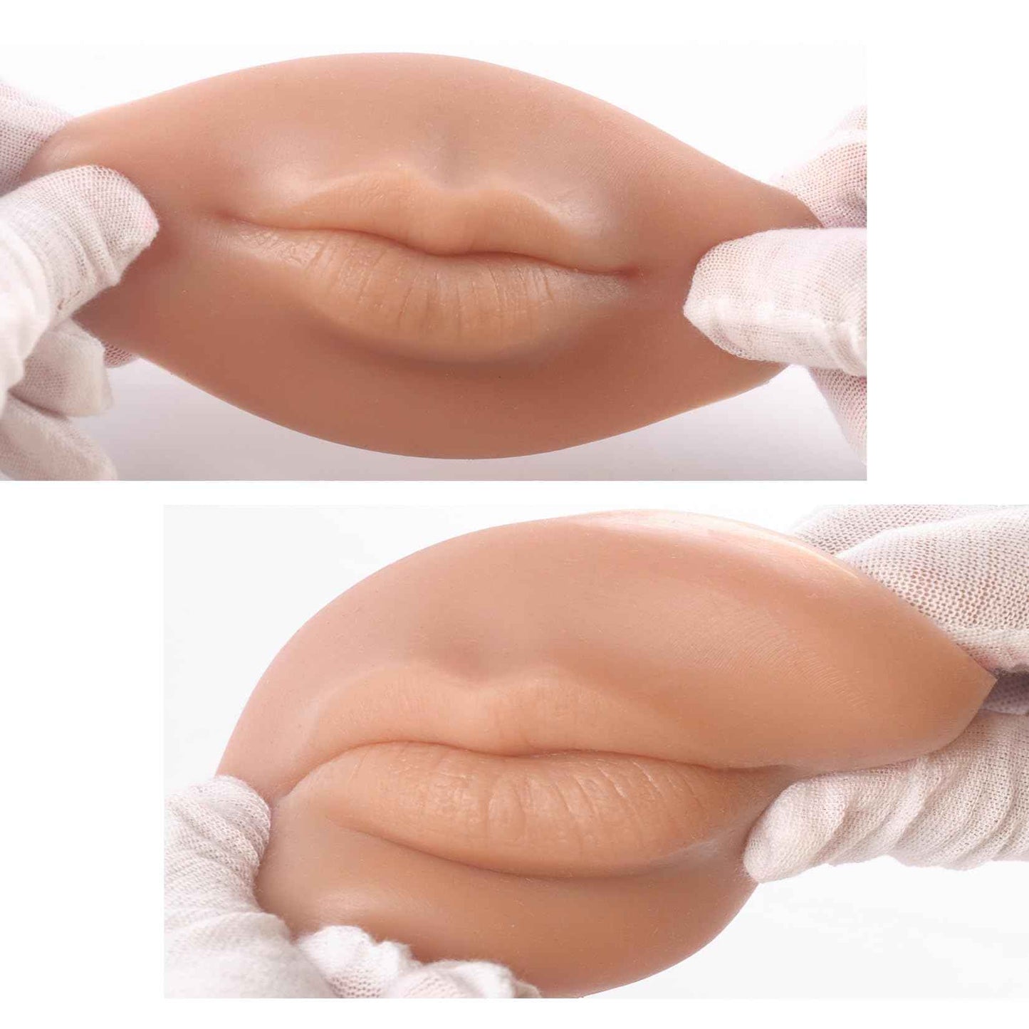 YEEFAIRY 3D Silicone Fake Lips Large with Lipstick for Makeup Tattoo Practice Realistic Artificial Lip Mannequin for Beginners Artists (Sausage Shaped Lip,Natural)