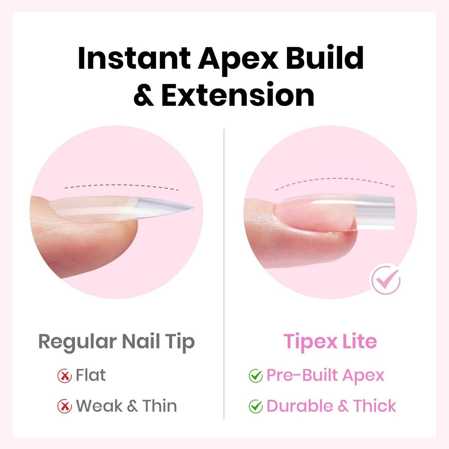 Beetles Tipex Lite Apex Nail Tips Kit, Short Square, 192pcs 16 Sizes,with Solid Nail Glue, Base & Top Coat, Mini UV Lamp, Nail Clipper & Cuticle Nipper, for DIY Salon-look Extensions Kit