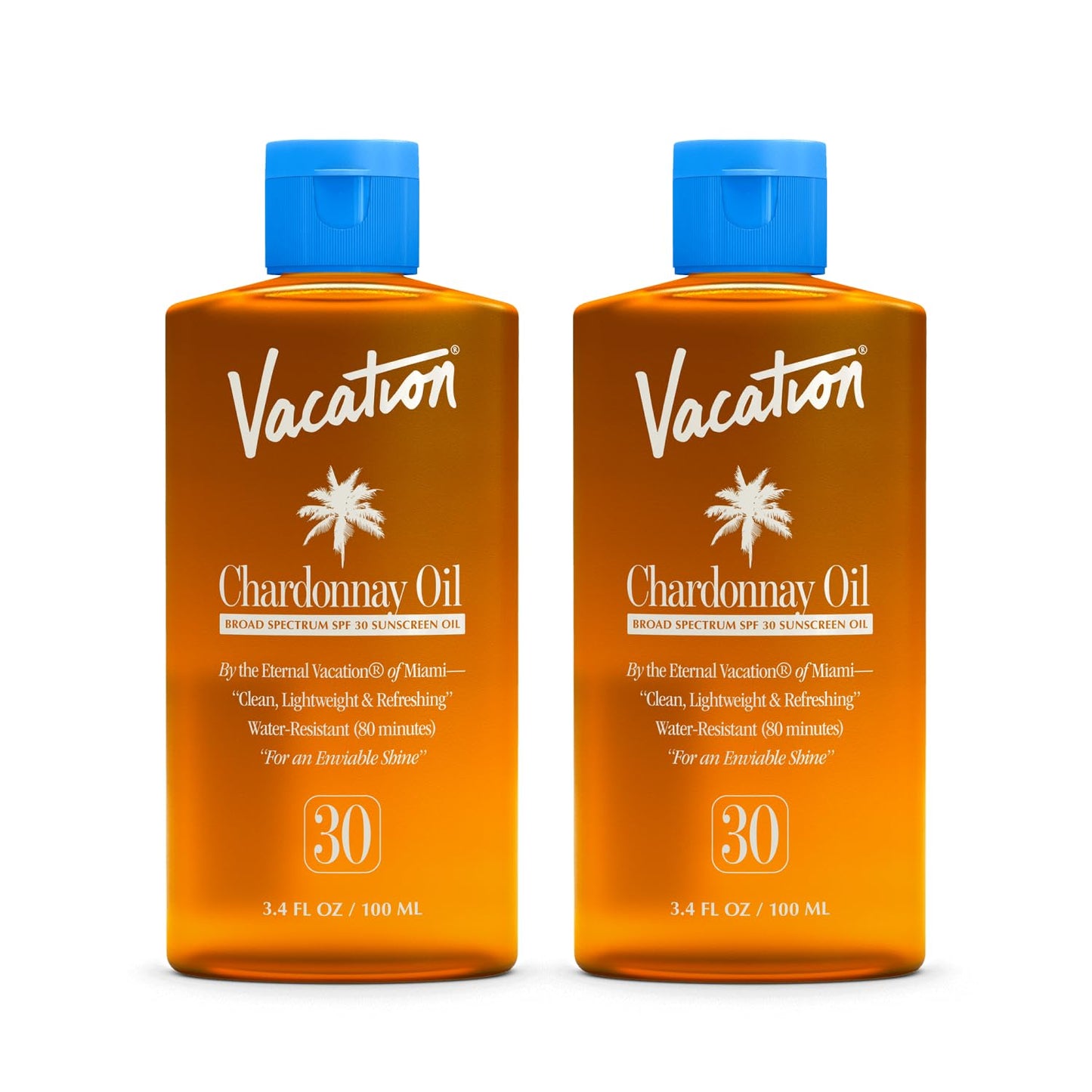 Vacation Chardonnay Oil SPF 30 Sunscreen Oil, 3.4 Fluid Ounces, Pack of 2 - Hydrating, Lightweight, Reef Safe, Invisible, Water-Resistant, Travel Size