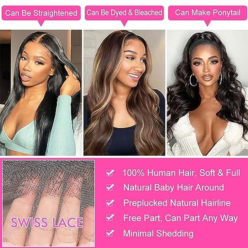 Body Wave Lace Front Wigs Human Hair 4¡¿4 HD Lace Closure Wigs Pre Plucked 180% Density Brazilian Virgin Human Hair Wigs For Black Women(30 Inch, Natural Black)