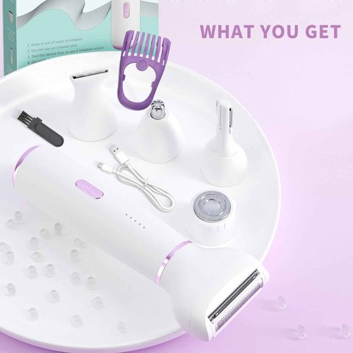 Electric Razor for Women- 5 in 1 Electric Shaver for Women, Wet & Dry Bikini Trimmer and Facial Hair Remover,Eyebrow Razors Nose Hair Trimmer Rechargeable Hair Removal Kit for Full-Body Hair 831