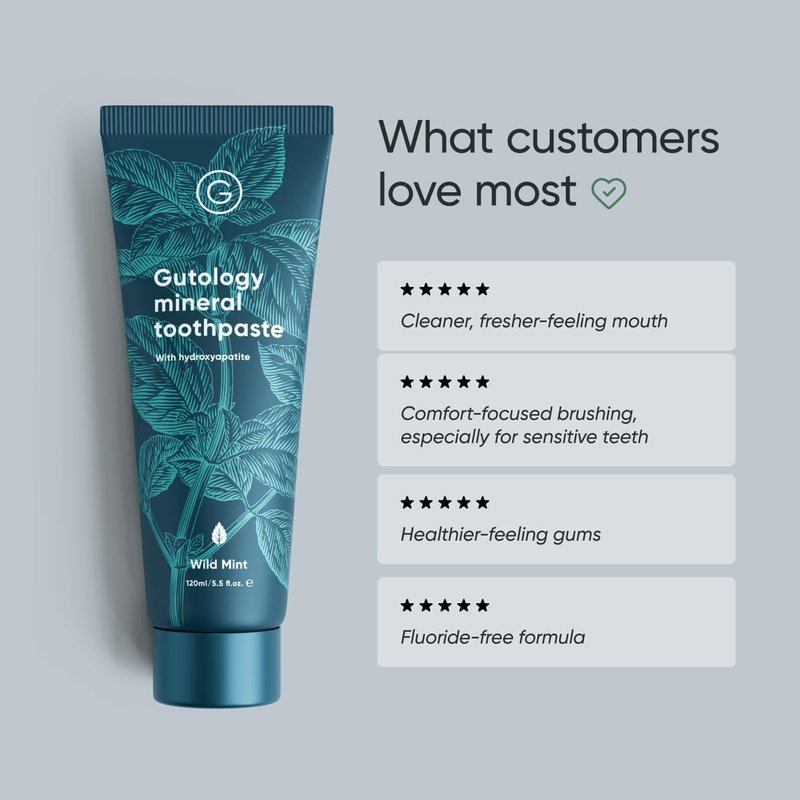 Gutology Natural Probiotic Toothpaste - Fluoride-Free Remineralizing Formula for Sensitive Teeth | Wild Mint Flavor, 5.5 Fl Oz
