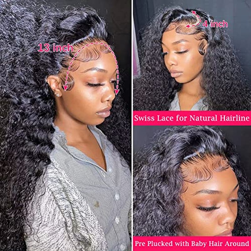 24 Inch Lace Front Wigs Human Hair 13x4 Deep Wave Wig Transparent Lace Frontal Wig Pre Plucked with Baby Hair 180% Density Curly Wig for Women