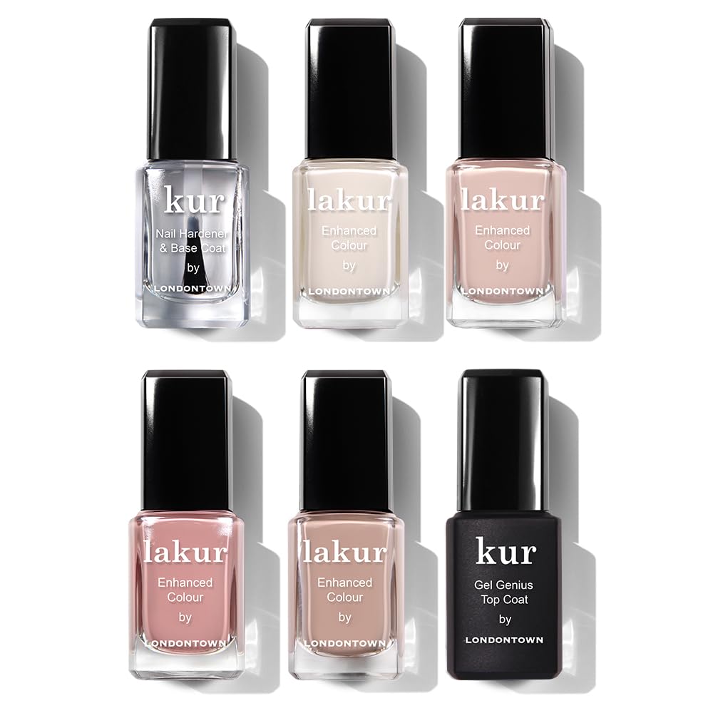 LONDONTOWN The Sophisticate Collection - Full Manicure Nail Polish Kit with Nail Hardener & Base Coat, Gel Genius Top Coat, and 4 Nail Color Shades, 0.40fl oz
