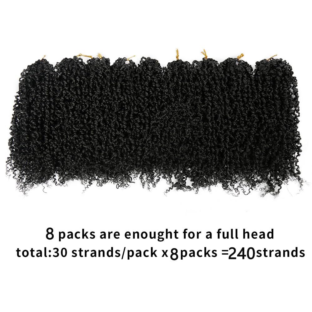 Yanky Twist Crochet Hair for Black Women - 12 Inch 8 Packs (30 Strands/Pack) Pre-Looped Synthetic Braiding Hair, Fluffy Spring Mini Twist Passion Twist Natural Black
