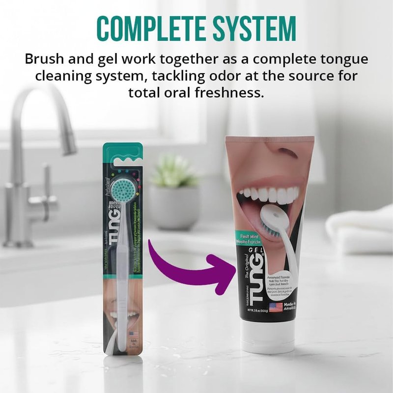 Fresh Mint Tongue Cleaner Gel - Bad Breath Odor Eliminator | Halitosis Defense, BPA Free (4-Pack)