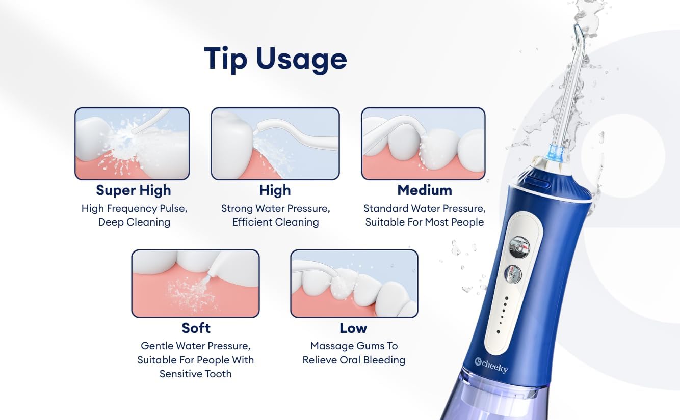 Cheeky Cordless Water Flosser - 5 Pressure Modes, 5 Floss Heads, 300 mL Tank | Deep Clean Teeth & Gums