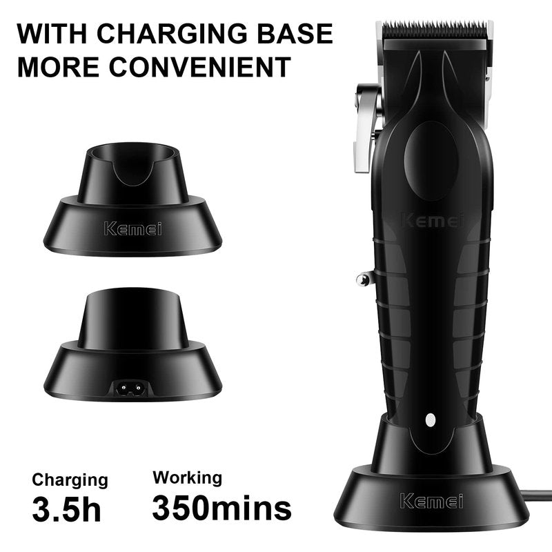 KEMEI Black Hair Clippers for Men， Adjustable Blade Cordless Clipper Professional Barber Clippers， USB Rechargeable Wireless Haircut Clippers km-2296