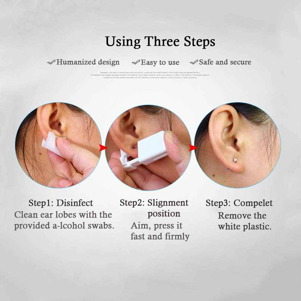 Lishae 2 Pack 3mm Ear Piercing Kit with Cubic Zirconia Stud Earrings Ear Piercing Gun (Pink)