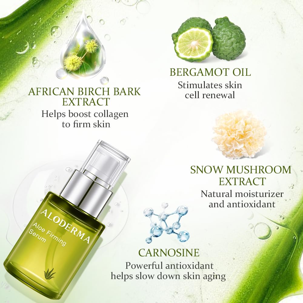 Aloderma Firming Face Serum with 63% Organic Aloe Vera - Age-Defying Face Plumping Serum for Radiant Skin - Tighten Skin, Reduce the Appearance of Fine Lines & Wrinkles with Hyaluronic Acid, 1.7 Oz