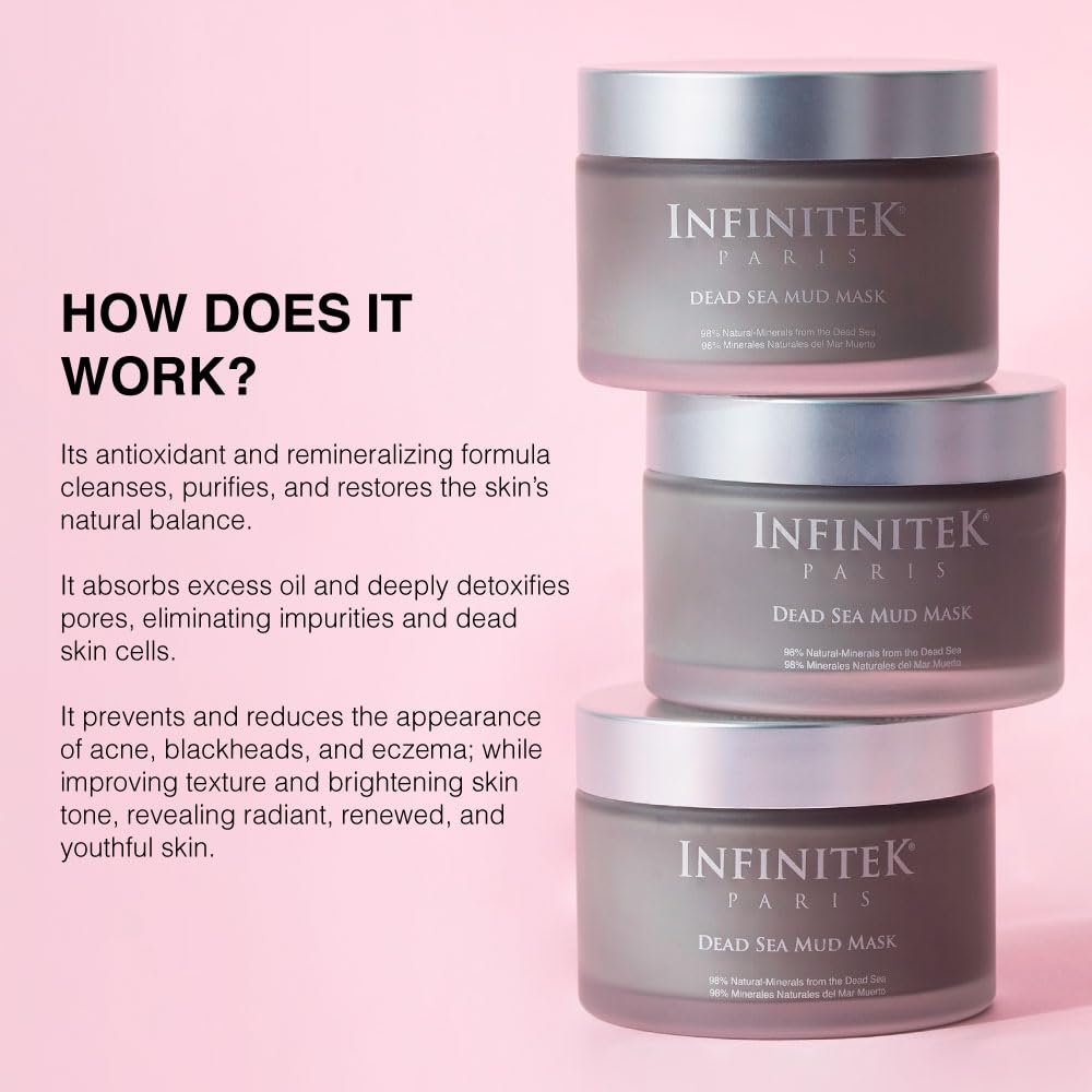 Infinitek Paris | Dead Sea Mud Mask | Galentine’s Gifts & Valentine’s Day Gifts for Women | Face Mask for Acne Treatment, Blackhead Remover, Antioxidant Pore Cleaner | 2.47 oz / 70 g