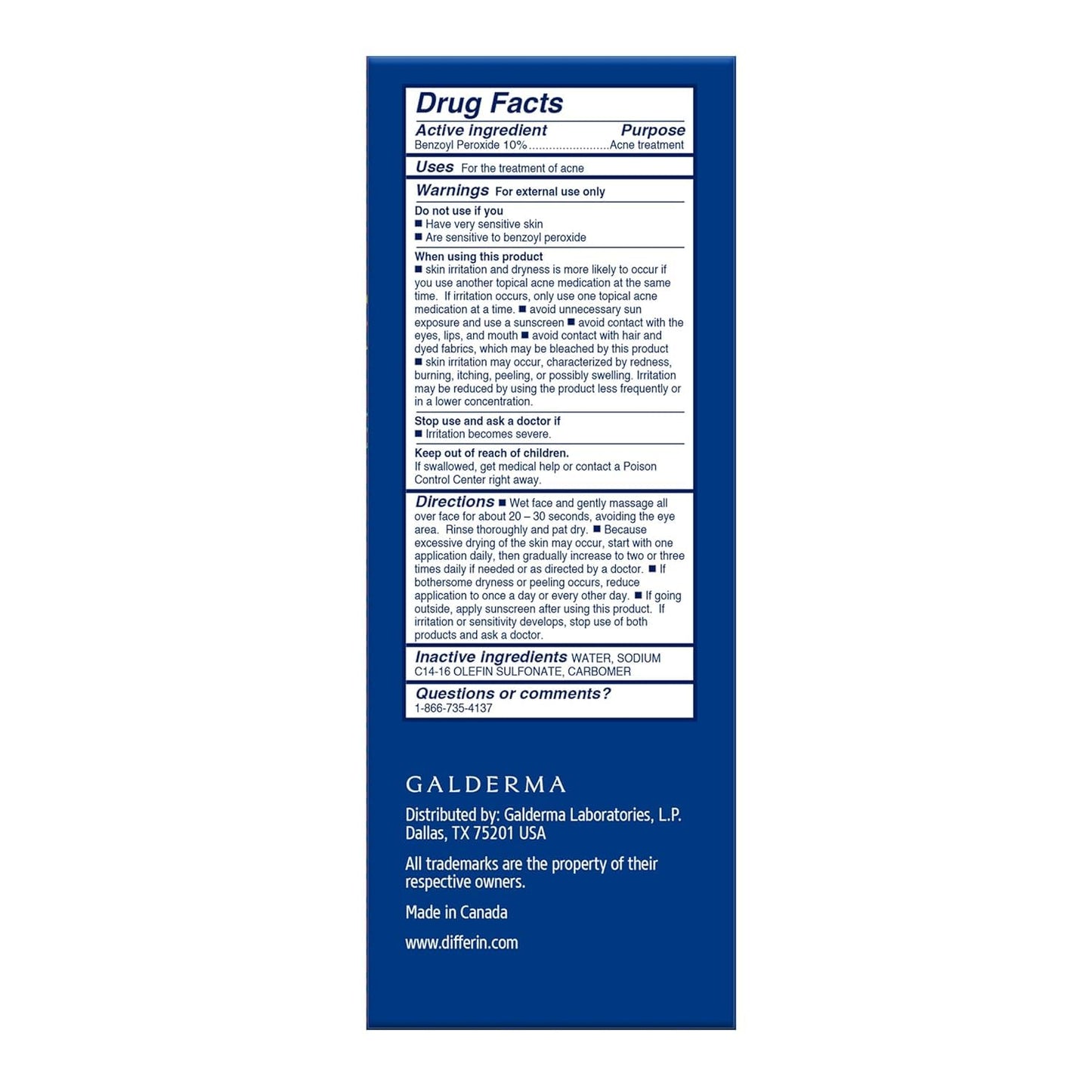 Differin Acne Face Wash - 10% Benzoyl Peroxide Foaming Cleanser | Fast-Acting Acne Treatment, 5 oz.