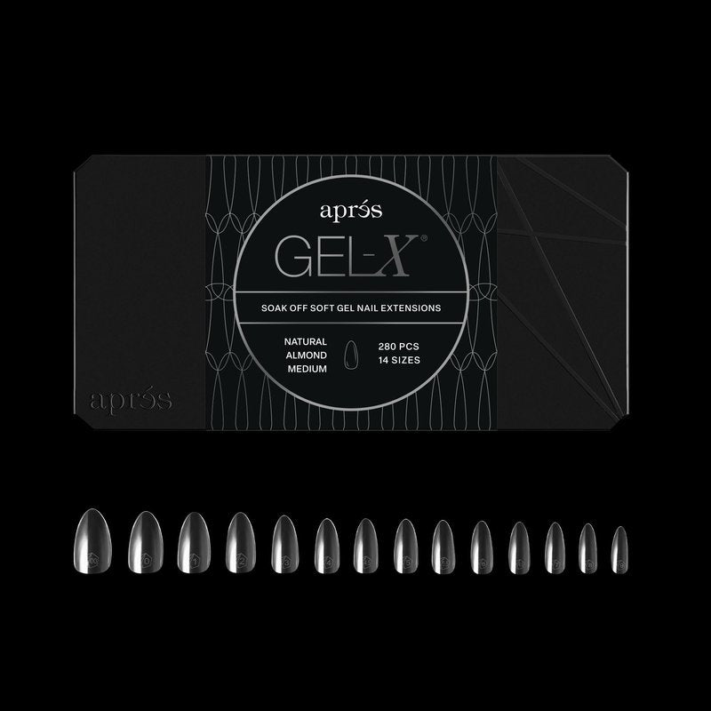Apres Gel-X® Almond Box of Nail Tips | 280 Gel-X Tips, Soft Tips, 14 Sizes 00-9 | Half-sizes Included (Natural Almond Medium, 280 Count)