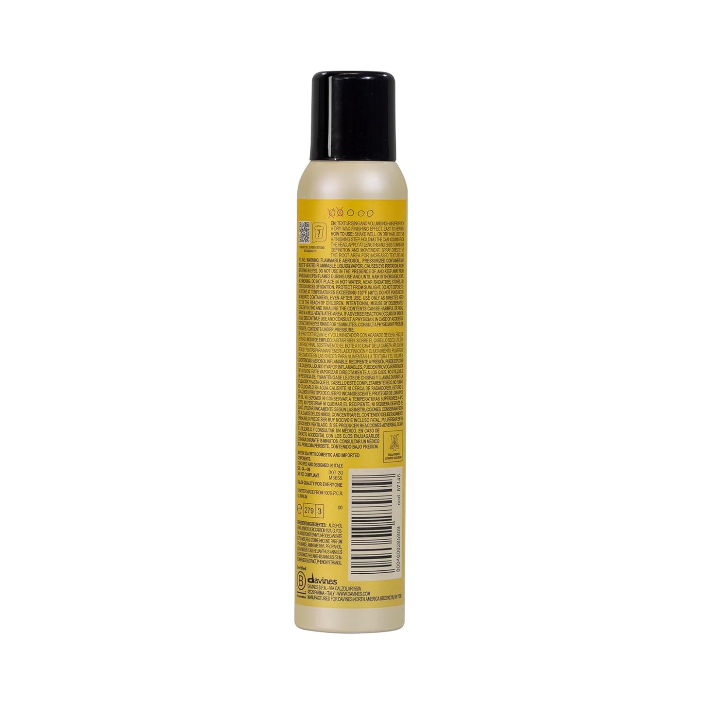 Davines Dry Wax Finishing Spray - Strong Hold Texture & Satin-Matte Finish | 6.76 Fl Oz