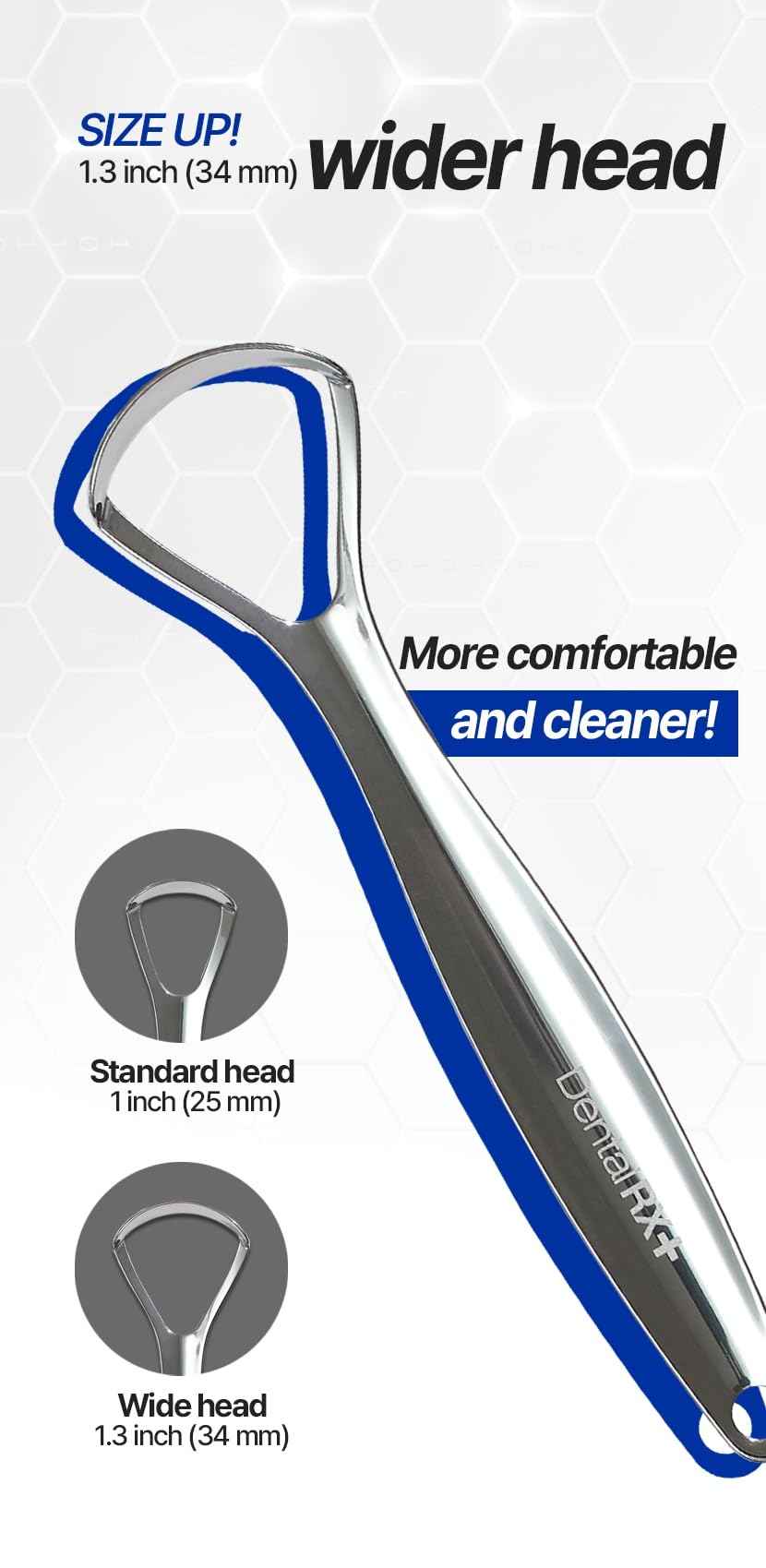 Dental RX+ Surgical Steel Tongue Scrapers for Adults and Kids (2 Pack, Different Size), Surgical Steel Tongue Cleaners, Prevent and Reduce Bad Breath