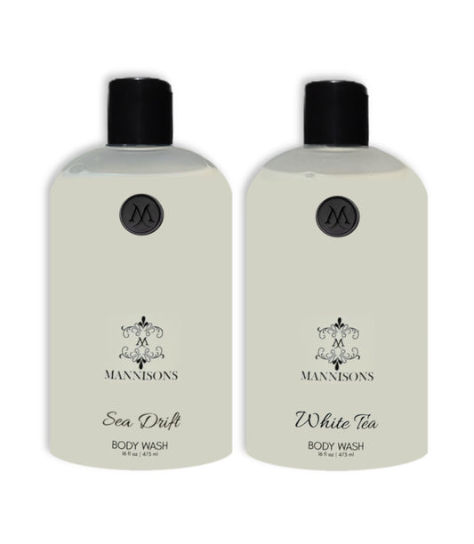 Mannisons Body Wash 2-Pack Set - Sea-Drift/White Tea (16 fl oz/ea) Body Wash for Deep Moisture | For Women & Men, Dye Free, Leaving Skin Soft and Hydrated |