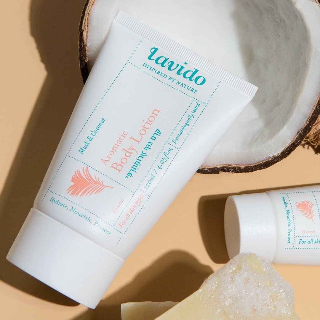Lavido - Natural Aromatic Body Lotion | Clean, Non-Toxic Skincare (Musk & Coconut, 4.05 fl oz | 120 ml)