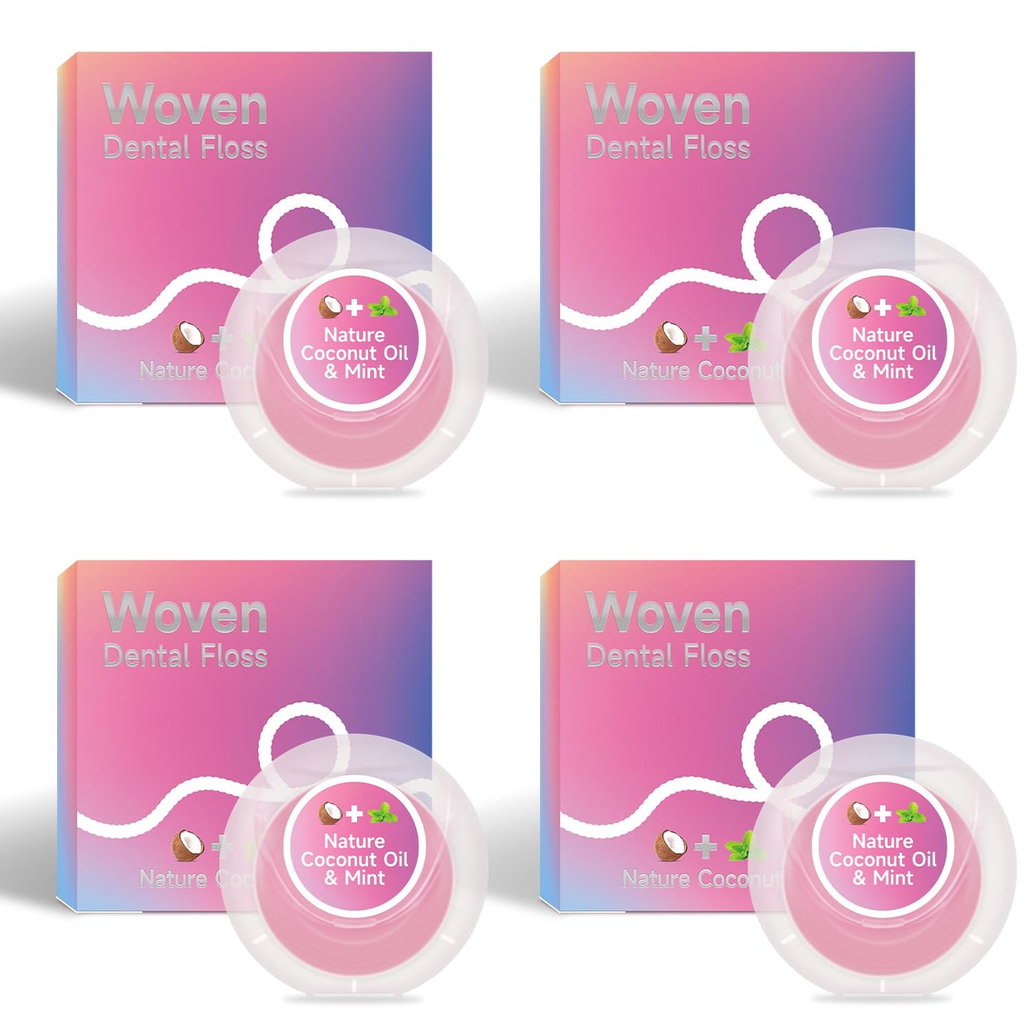 Dr. Emma Woven Dental Floss Coconut Oil Infused Expanding Dental Floss, Oral Care Stretchable Floss, Mint 33yd Pink, Pack of 4