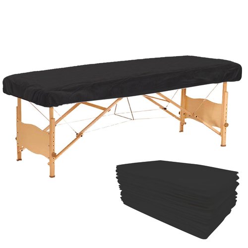 20PCS Disposable Fitted Massage Table Sheets, Heavy Duty Elastic Disposable Bed Cover, Breathable Disposable Fitted Sheets for Spa Black Non Woven Fabric 36 x 85 Inch