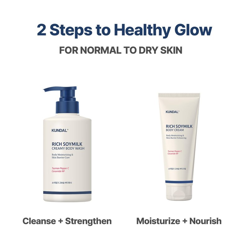 KUNDAL Soymilk Body Wash & Body Cream Set, Moisturizing Body Care with Ceramides, Hydrating Skincare Duo for Dry Skin, Mellow Vanilla Scent (16.9 fl oz + 6.76 fl oz)
