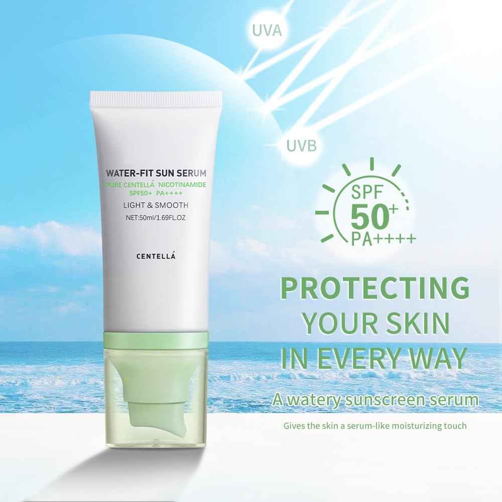 2 Pcs Centella Sunscreen SPF50, Moisturizing Non-Sticky Centella Water-Fit Sun Serum for Face and Body.