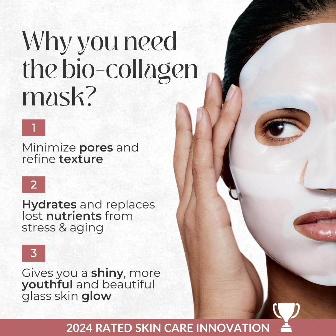 Collagen Sheet Mask - Hydrating Korean Face Mask for Fine Lines & Anti-Aging | Deep Moisture, Radiant Skin Boost (16 Pack)