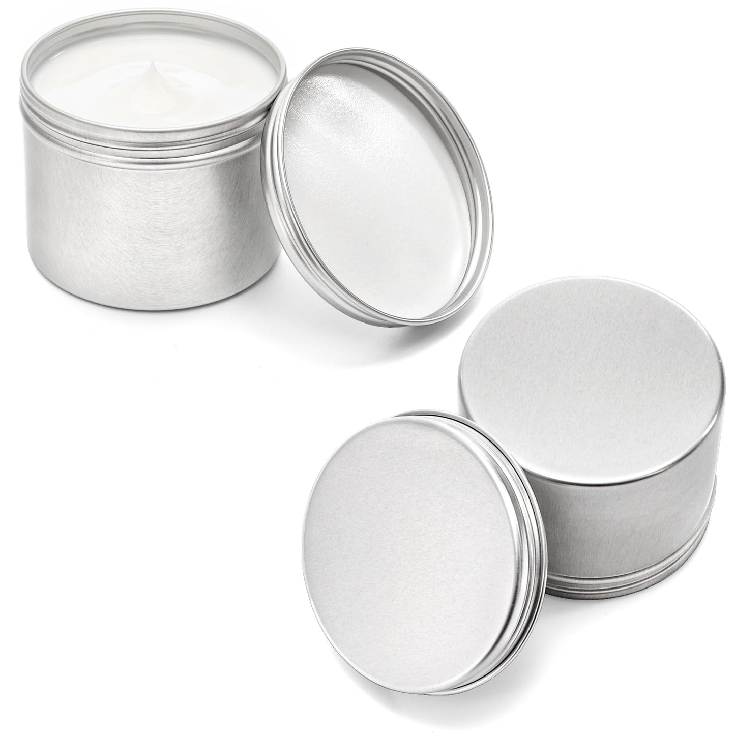 Foraineam 24 Pack 4 oz. Round Tin Cans Hair Wax Cream Lip Balm Cosmetic Sample Container Jars Candle Tea Spice Empty Travel Tins with Screw Lid