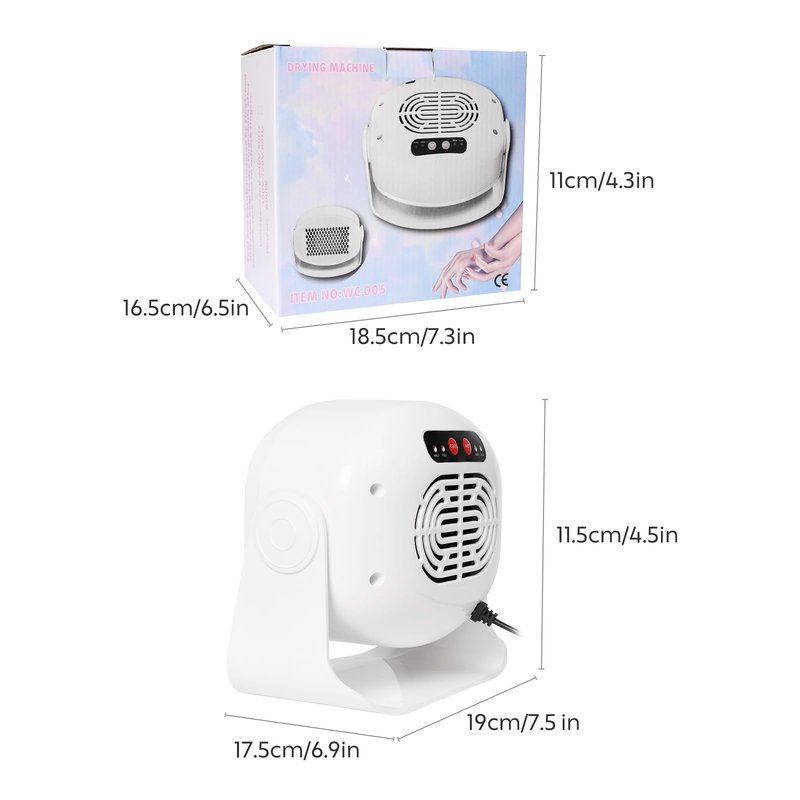 Rotatable Air Nail Dryer, 600W Warm & Cool Wind Blower Dryer for Regular Nail Polish, Multifunctional Nail Polish Fan Blow Dryer for Both Hands and Feet, Home and Salon Use No Harmful (White)