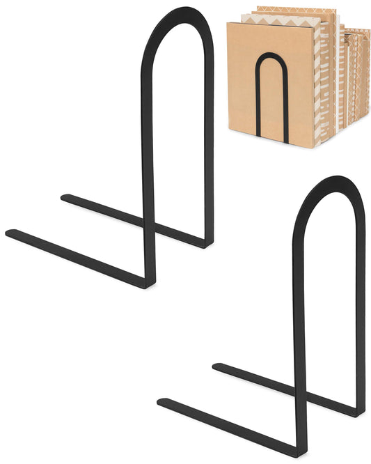 Spectrum Elements Book Ends for Shelves, Large- Decorative Bookends Book Shelf Organizer for Heavy & Light Books - Modern Metal Book Holders with Minimalist Design - Black