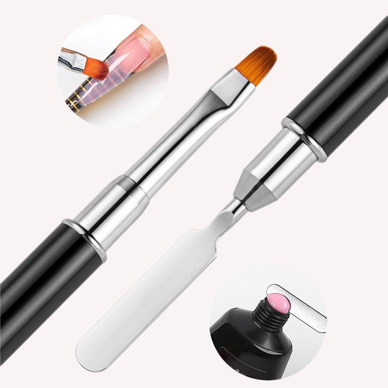 Whmeolyo Dual-Ended Polygel Brush & Picker Brush, 2 IN 1 Design Poly Gel Nail Art Brushes Tool, Stainless Steel Manicure Spatula Builder for PolyGel UV Acrylic Nails Extension (6pcs)