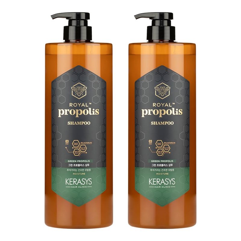 Kerasys Propolis Royal Jelly Extract Green Tea Olive Oil Shiny and Healthy Hair Propolis Green Moisture 33.8 fl oz / 1L (Shampoo, 2-Pack)