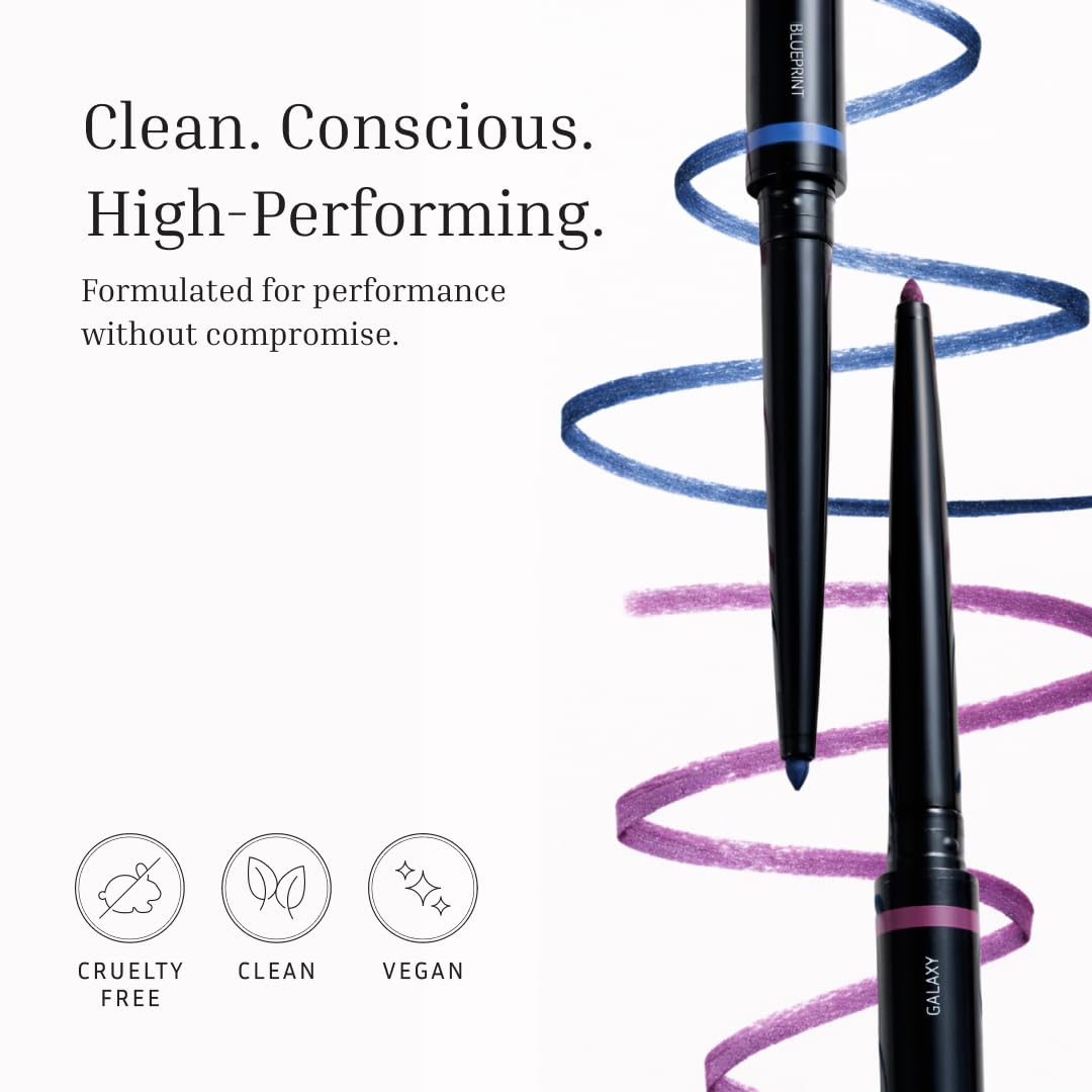 LITHE BEAUTY Smudge-Proof Gel Eyeliner Pencil Set, Long Wear Retractable Eyeliner with Ultra Thin Tip & Angled Brush, High Definition Vegan Makeup Duo in Shades Blueprint and Galaxy