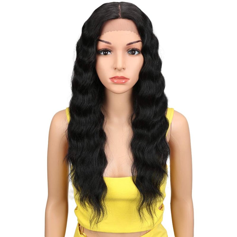 Joedir Lace Front Wig - 24" Long Wavy Synthetic Hair for Black Women | Heat Resistant, 130% Density, Natural Black