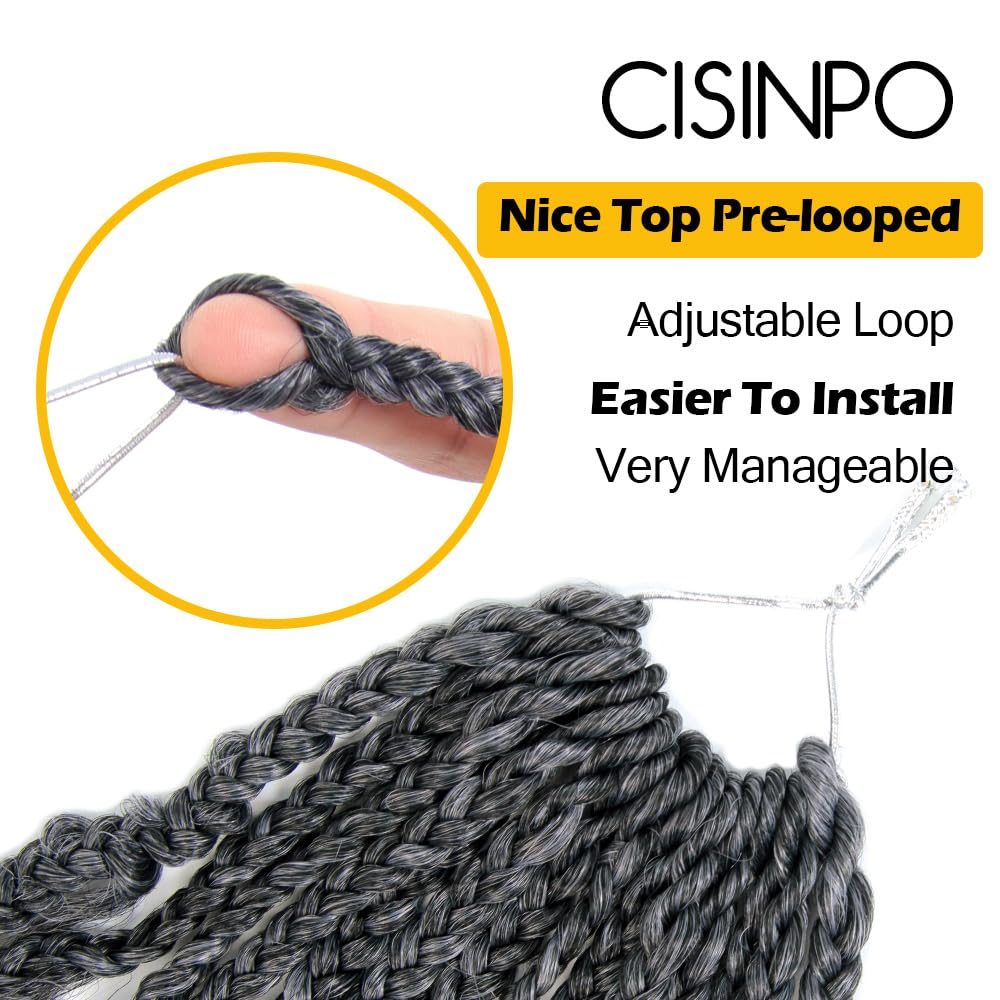 CISINPO 9 Packs Goddess Box Braids Crochet Hair 8 Inch Boho Box Braids with Curly Ends Synthetic Hair Extensions, TGrey/Ombre Gray