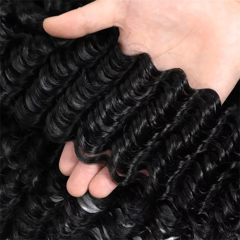 Deep Wave Human Hair Bundles - 18 Inch 100% Unprocessed Brazilian Virgin Hair | Curly Wavy Extensions in Natural Black