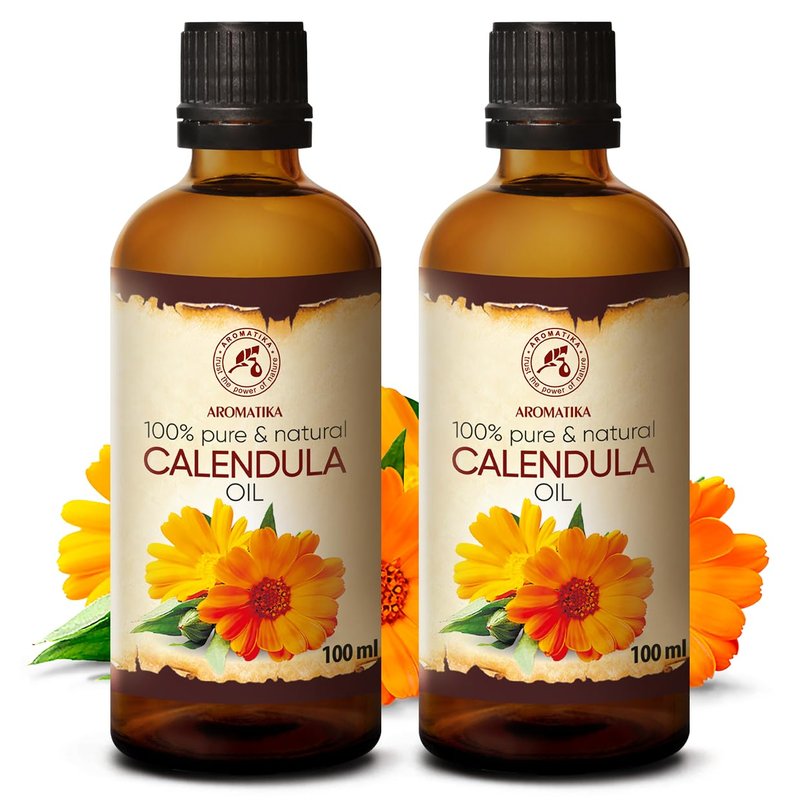 Calendula Oil Set - 100% Pure & Natural Marigold Oil - Infused Almond Oil - 6.8 Fl Oz Total