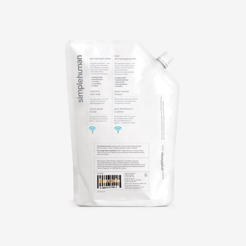 simplehuman Geranium Moisturizing Liquid Hand Soap Refill Pouch, 34 Fl Oz, Pack of 3
