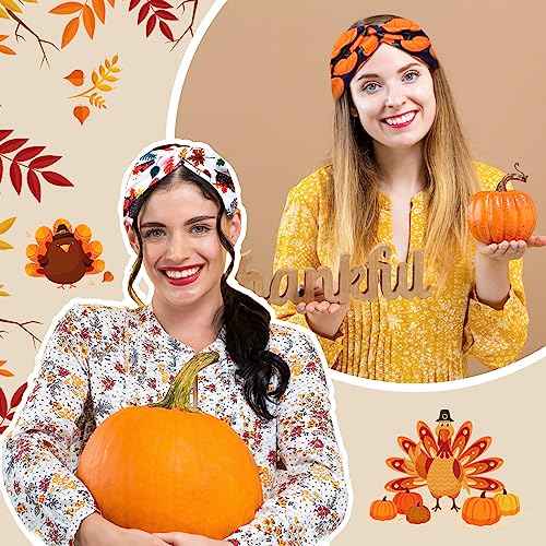 Giegxin 30 Pcs Fall Thanksgiving Headbands for Women Bulk Fall Pumpkins Headbands Autumn Hairband Elastic Non Slip Hair Accessories for Women