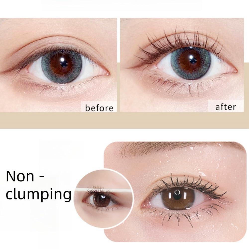 Black Waterproof Volumizing Mascara - Clump-Free Long Lasting Formula with Curling Effect & Sweat Resistance | All-Day Volume & Lift | Imitation Leather Tube (1 Pc）