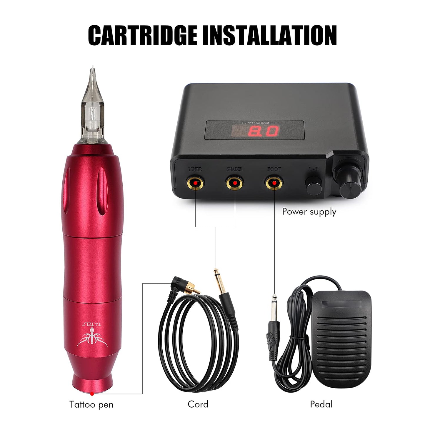 TATELF Complete Tattoo Gun Rotary Tattoo Machine Kit RCA G16 Short Pen 4.0mm Stroke Power Supply Foot Pedal 20pcs Cartridge needles 7 Colors ink for Beginners Tattoo Artists(Black)